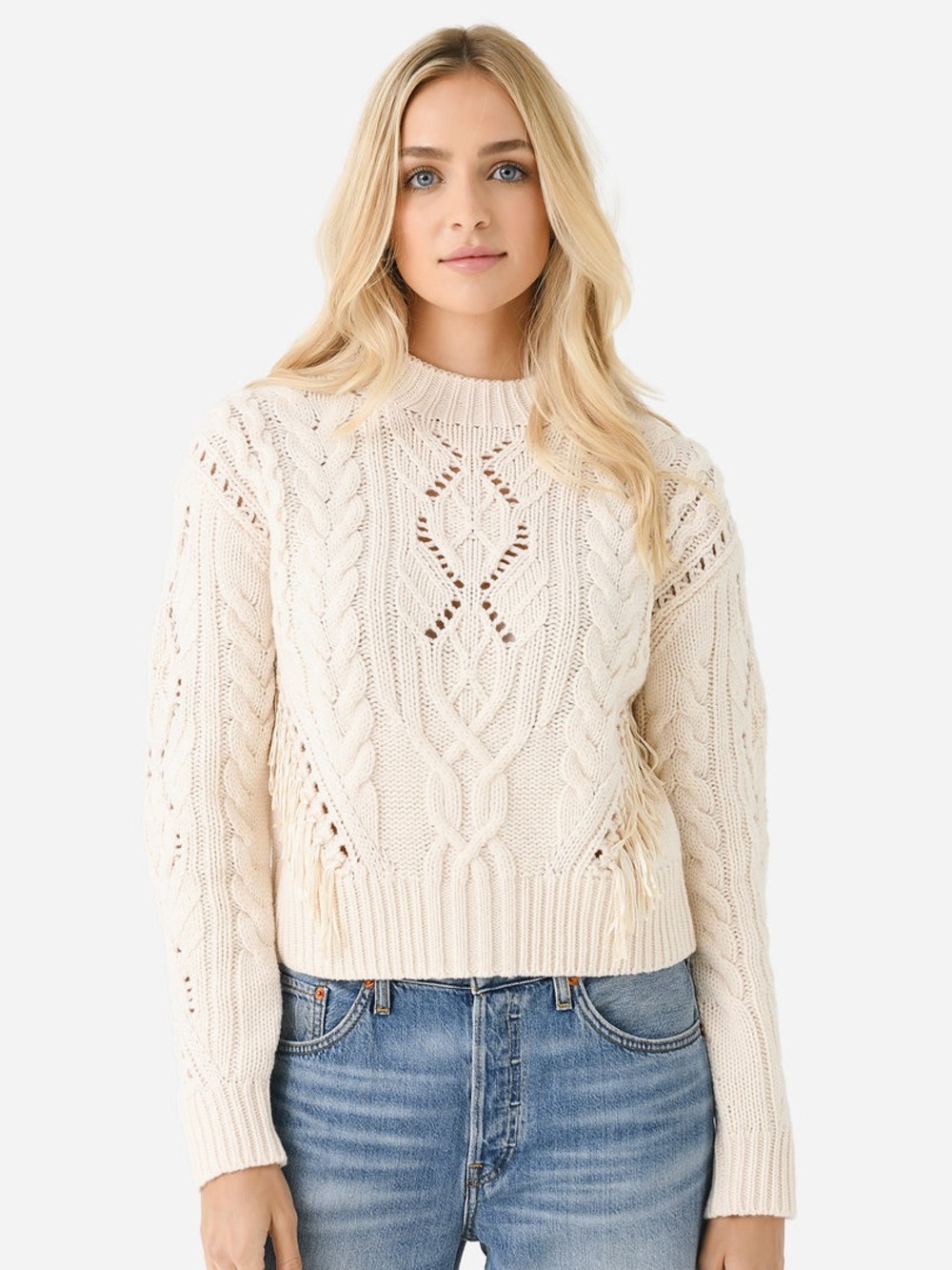 VINCE $445 Fringe Merino Wool Cashmere Cable Sweater